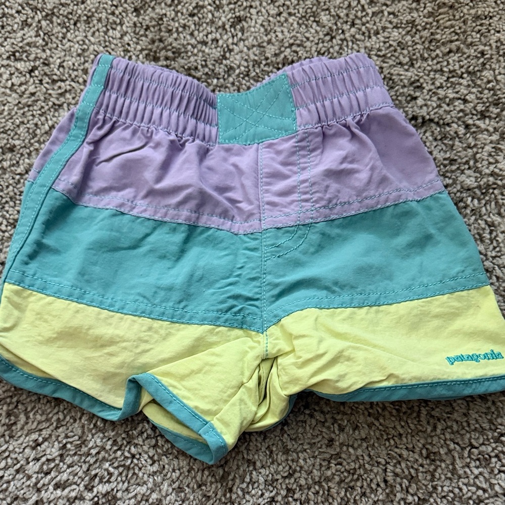 Patagonia Girls' Colorblock Shorts - Lavender, Teal & Pale Yellow